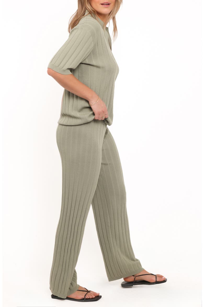 Yulissa Rib Polo Top & Wide Leg Pants, Alternate, color, KHAKI GREEN