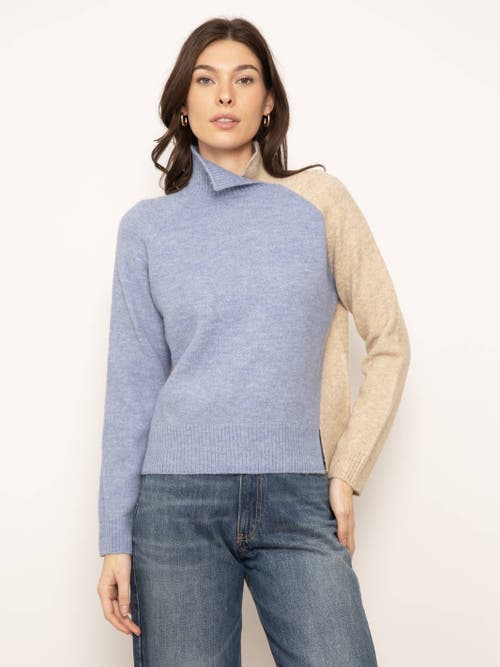 Central Park West Deacon Split Neck Sweater In Blue Combo