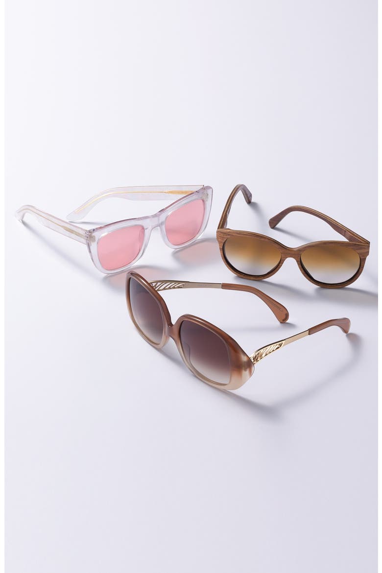 'Madison' 54mm Round Wood Sunglasses, Alternate, color, WALNUT/ BROWN FADE