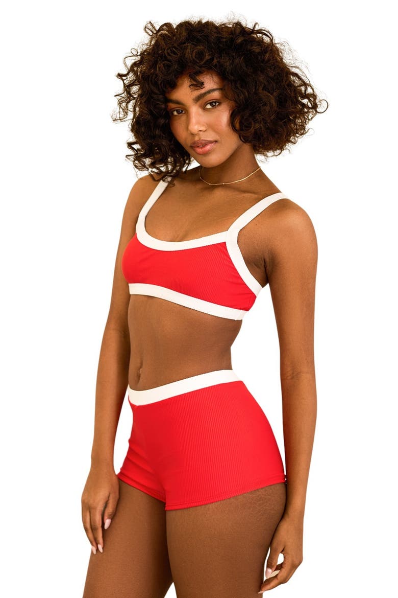 Farrah Elastic Waist Booty Short, Alternate, color, Poppy/White Rib