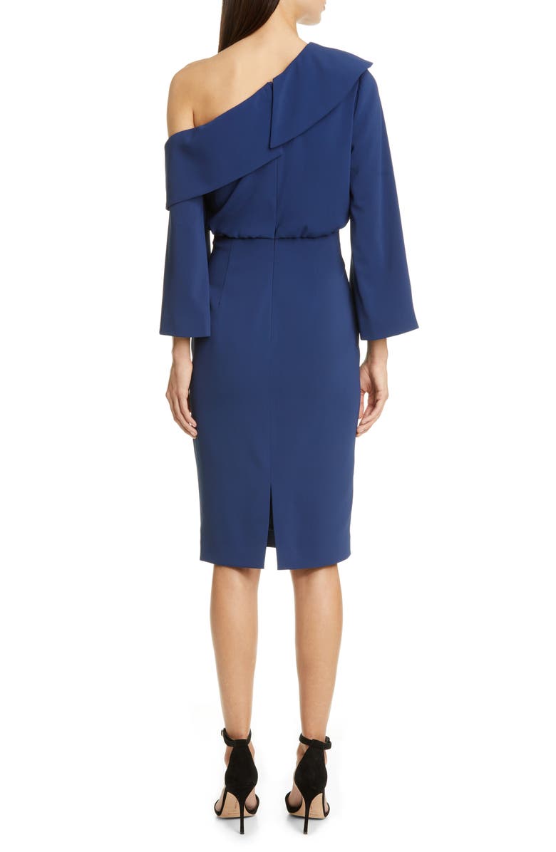 Badgley Mischka Collection Asymmetrical Shoulder Long Sleeve Cocktail Dress, Alternate, color, 