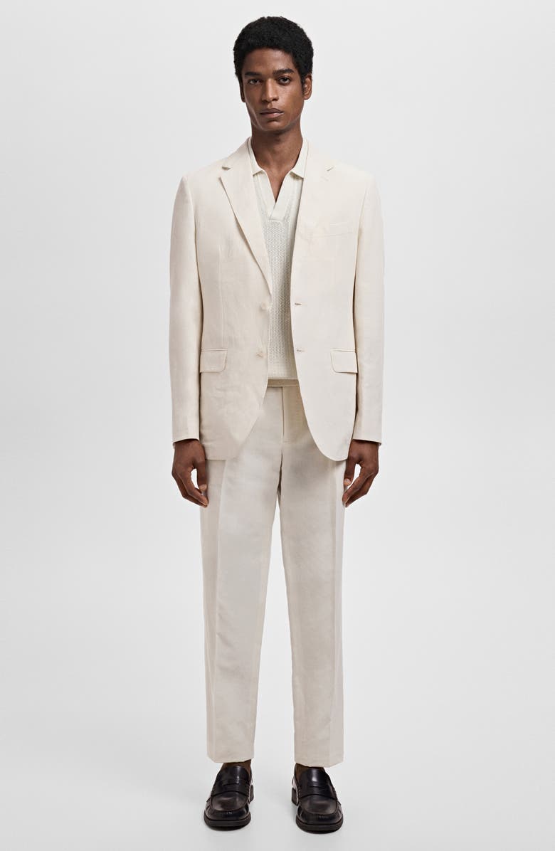 MANGO Pleated Slim Fit Straight Leg Linen Blend Pants, Alternate, color, Ecru