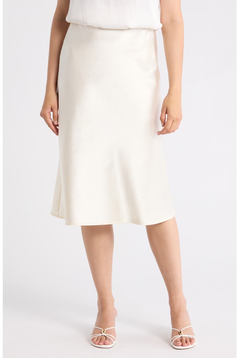 Solid Satin Midi Skirt, Main, color, LIGHT BUTTER