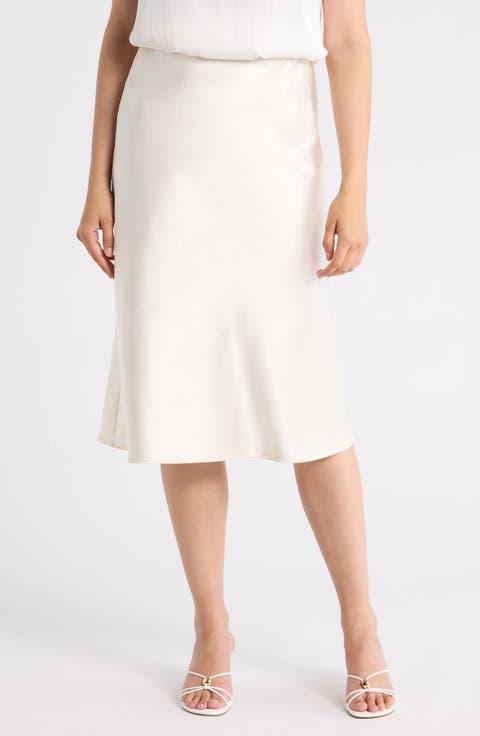 Solid Satin Midi Skirt