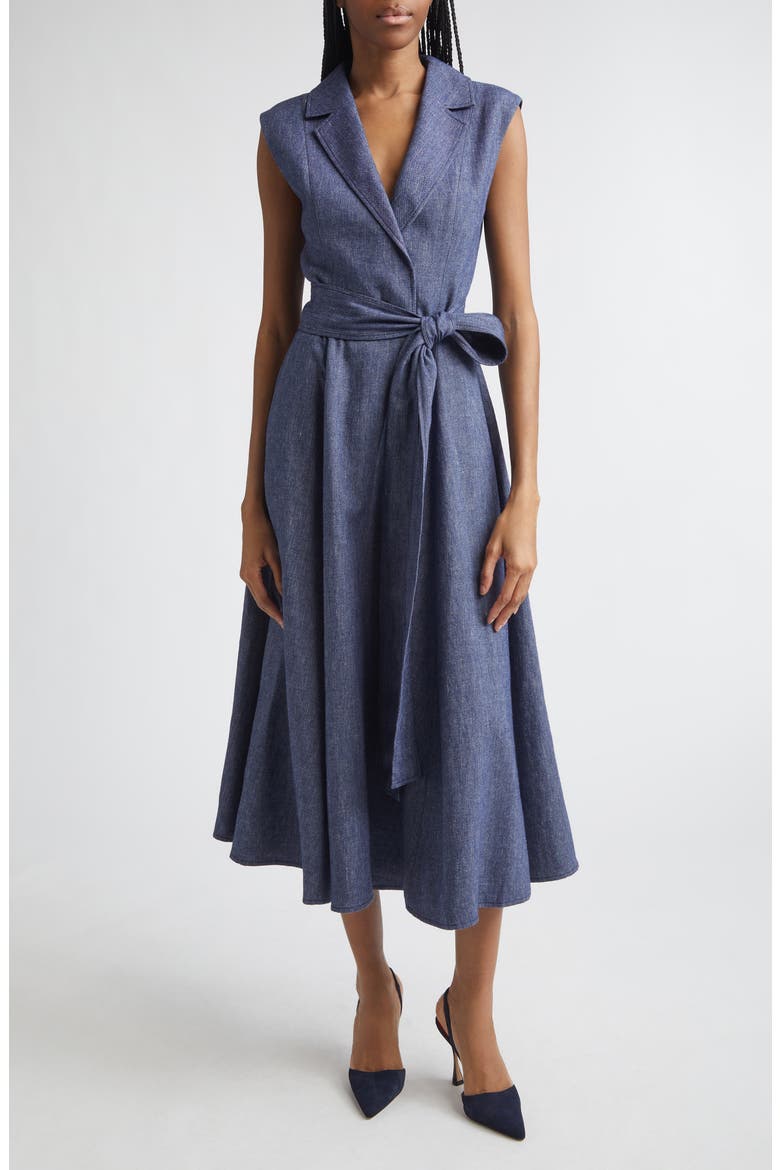 Sleeveless Midi Trench Dress, Main, color, DARK BLUE