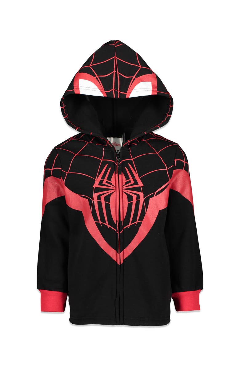 Marvel Spider-Man Cosplay Fleece Zip-Up Hoodie, Main, color, Miles Morales Black