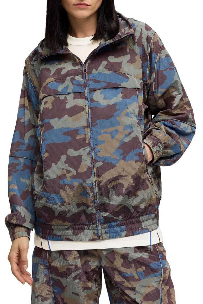 CLRT Camo Hooded Zip Jacket, Main, color, RAISIN