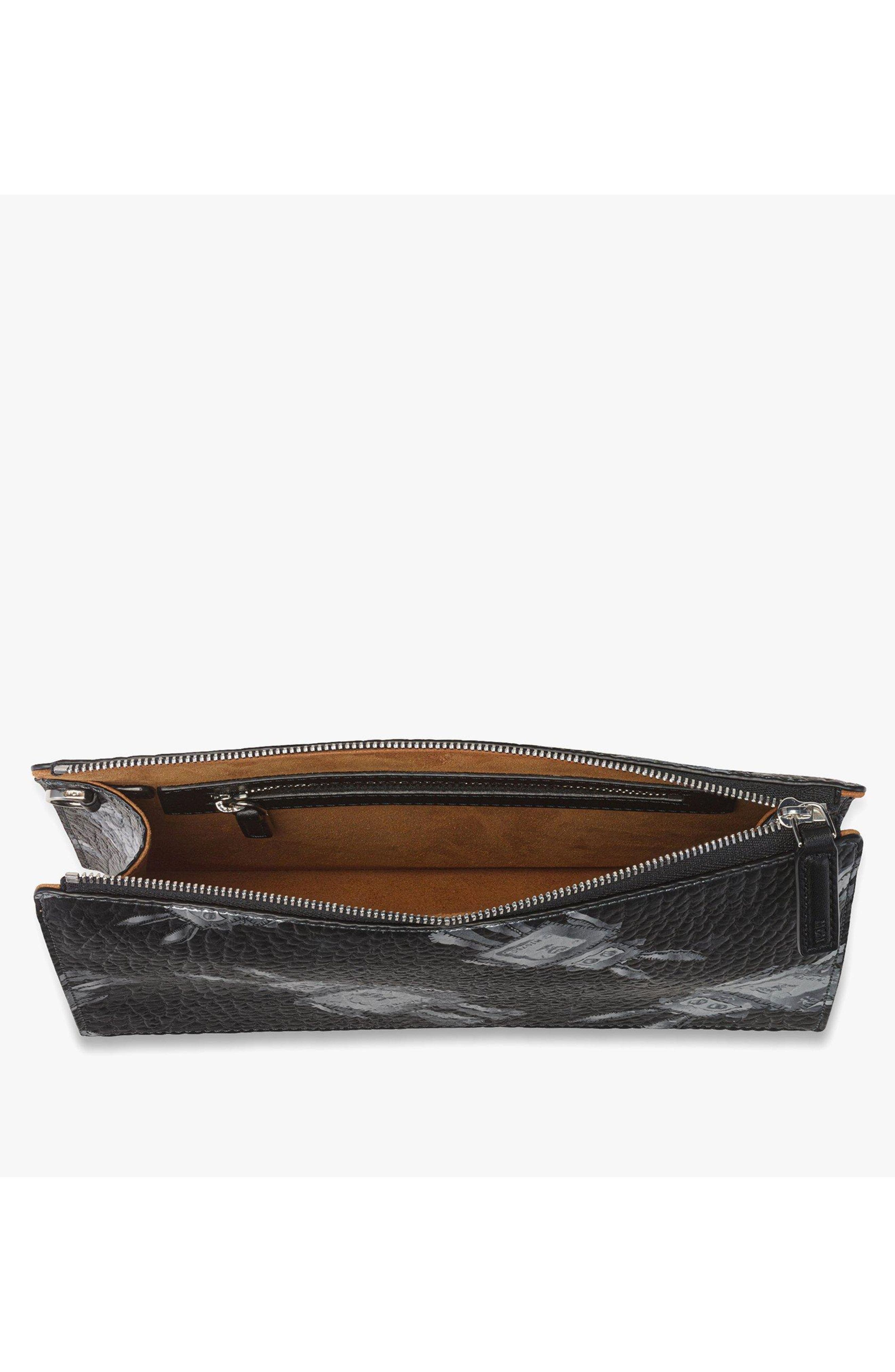 MCM Wristlet Standing Pouch w/ Chain Strap in Rabot Visetos, Alternate, color, Black