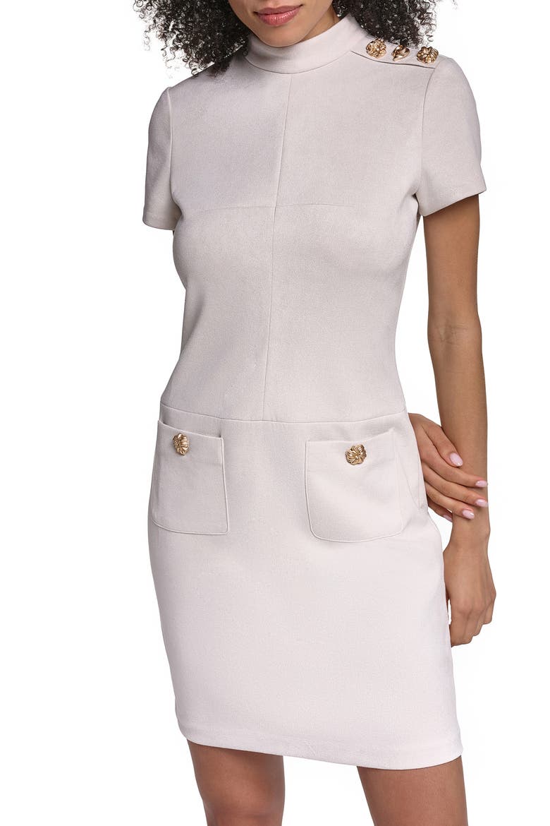 Faux Suede Scuba Sheath Minidress, Alternate, color, PEARL