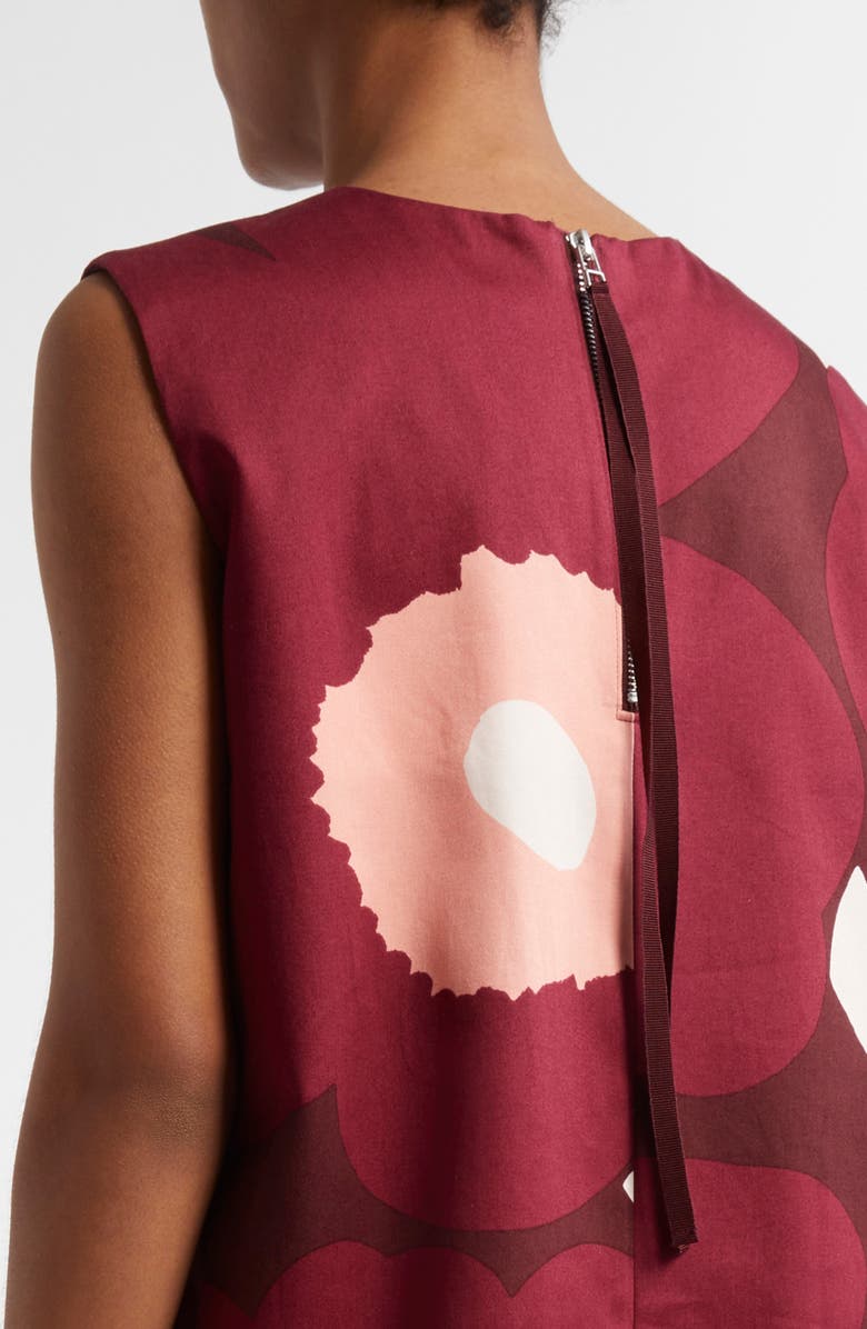 Marimekko Siluetti Unikko Sleeveless Cotton Shift Dress, Alternate, color, Wine Red Rose Beige