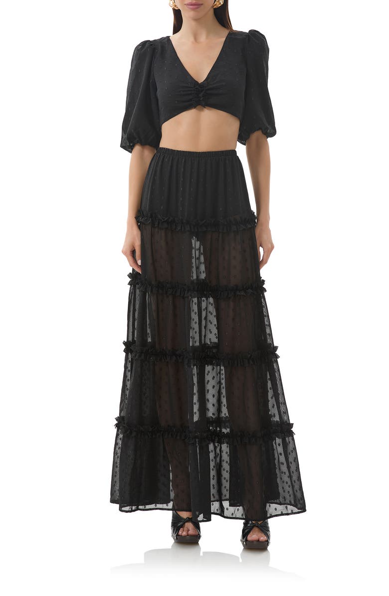 AFRM Emily Clip Dot Cutout Puff Sleeve Crop Top, Alternate, color, Noir