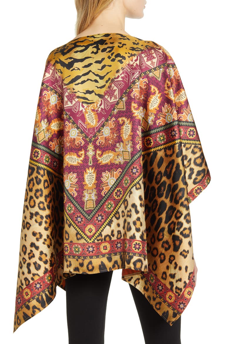Leopard & Floral Reversible Silk Scarf, Alternate, color, MED BROWN MULTI