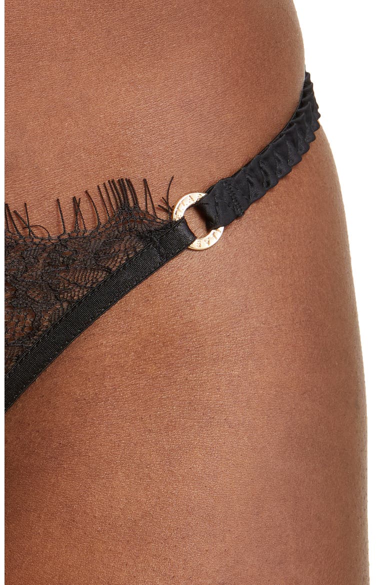 Camelia Eyelash Lace & Mesh Thong, Alternate, color, BLACK