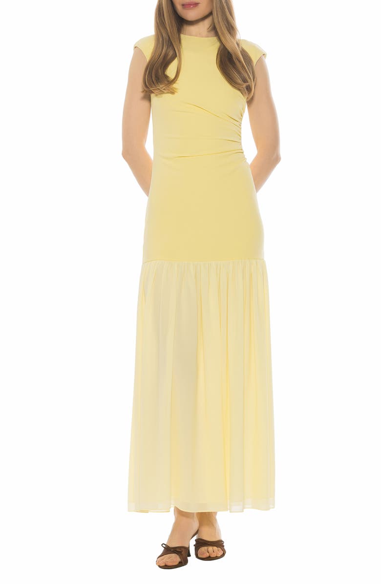 Alexia Admor Caelen Cap Sleeve Drop Waist Maxi Dress, Main, color, Butter Yellow