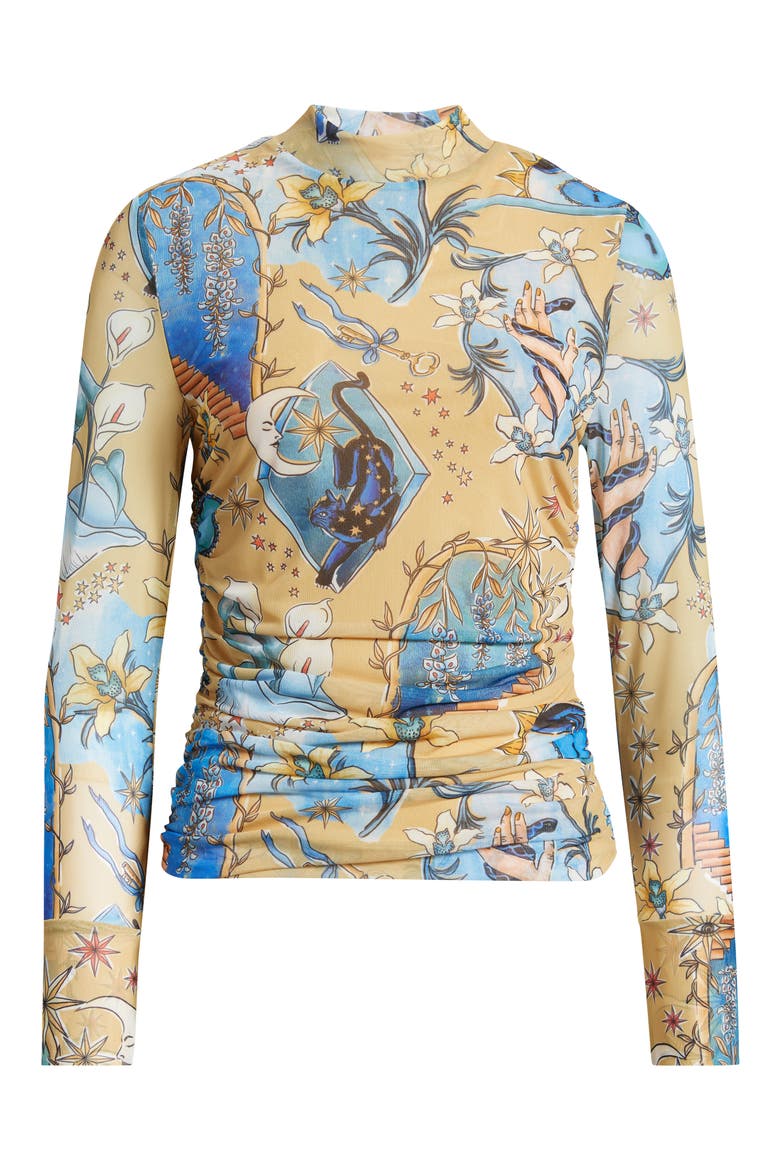 Mystical Sand Mixed Print Tulle Top, Alternate, color, BLUE