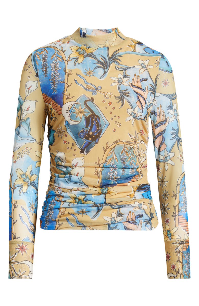 FARM Rio Mystical Sand Mixed Print Tulle Top, Alternate, color, Blue