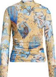 FARM Rio Mystical Sand Mixed Print Tulle Top