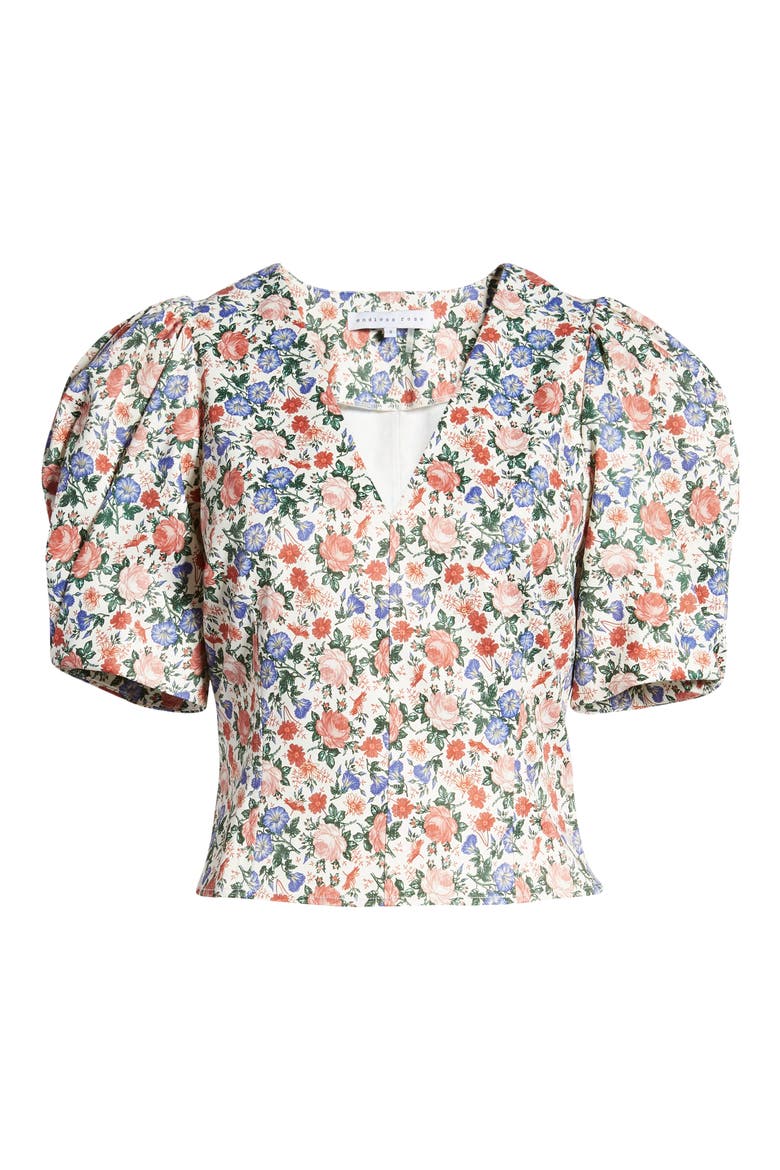 Floral Print V-Neck Top, Alternate, color, IVORY MULTI