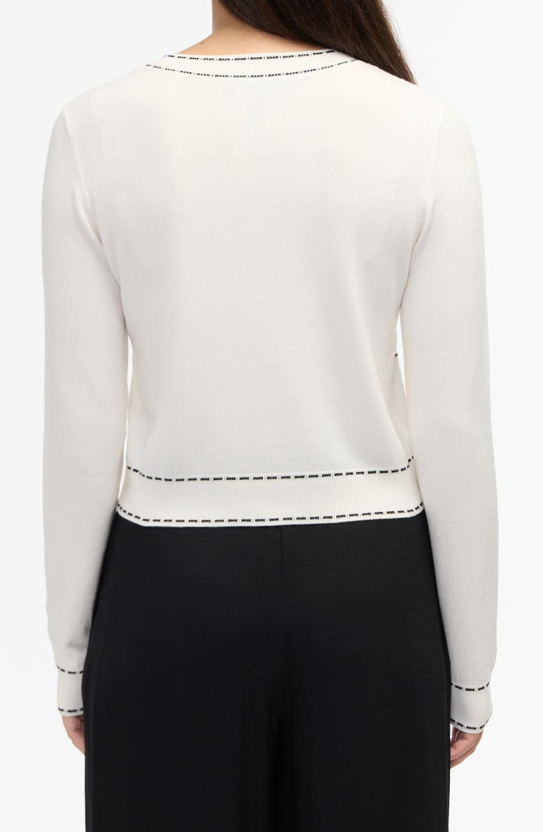 Ellen Tracy Contrast Trim Sweater Knit Cardigan, Alternate, color, Marshmallow