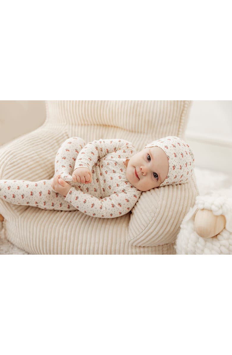 Fragile Fruit Print Wrap Romper Set with Hat, Alternate, color, Blue