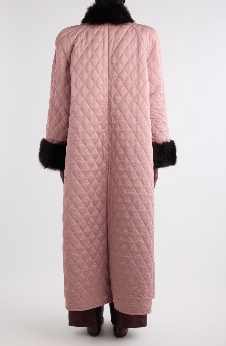 Chloé Diamond Quilted Longline Coat with Genuine Shearling Trim, Alternate, color,