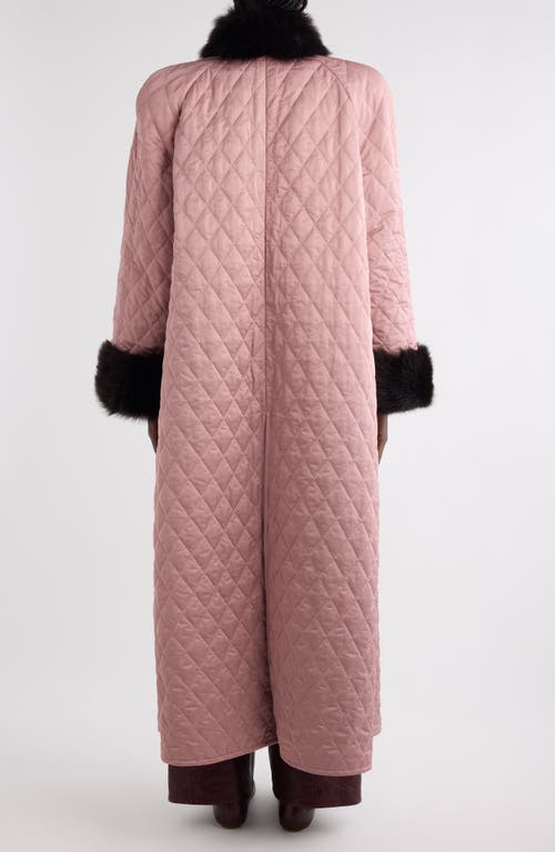 Chloé Diamond Quilted Longline Coat With Genuine Shearling Trim In Pink