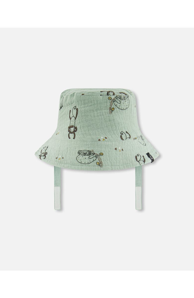 Deux par Deux Baby Boy's Printed Muslin Bucket Hat Sage Monkey, Main, color, Sage Monkey