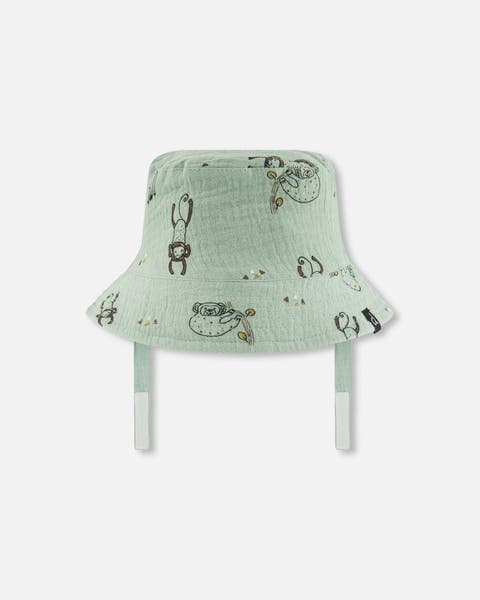 Baby Boy's Printed Muslin Bucket Hat Sage Monkey
