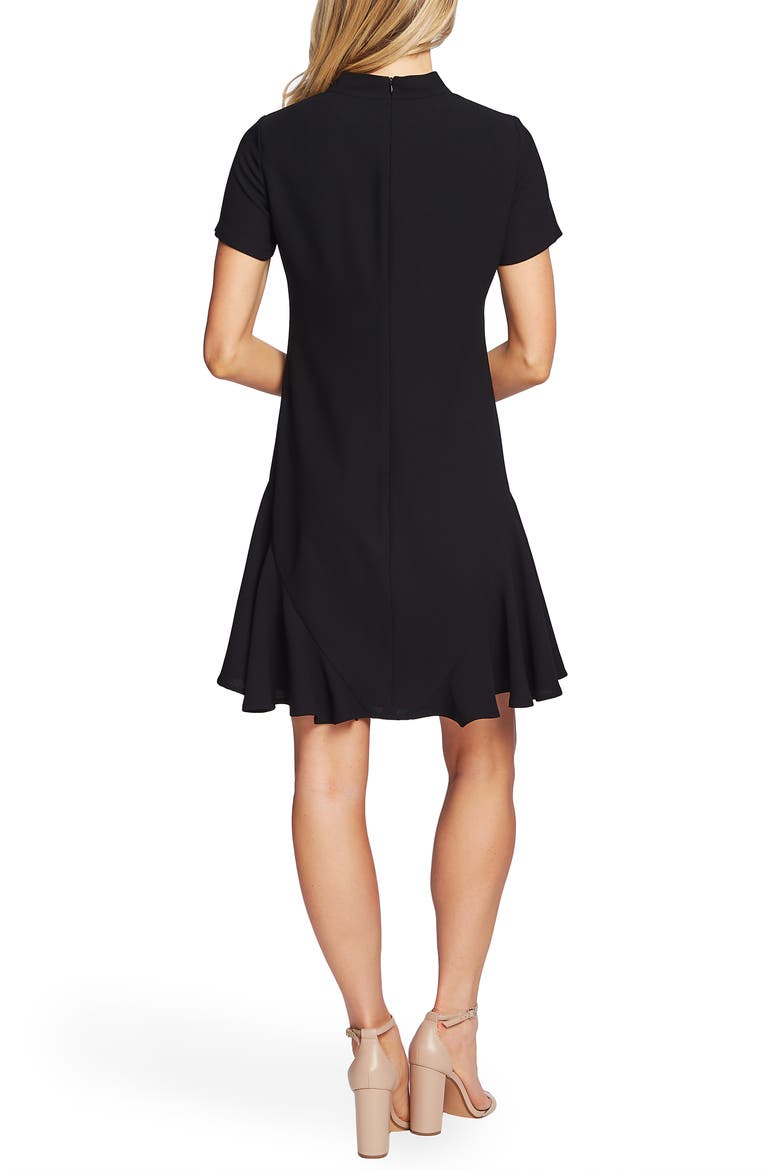 Bow Neck Short Sleeve Dress, Alternate, color, RICH BLACK