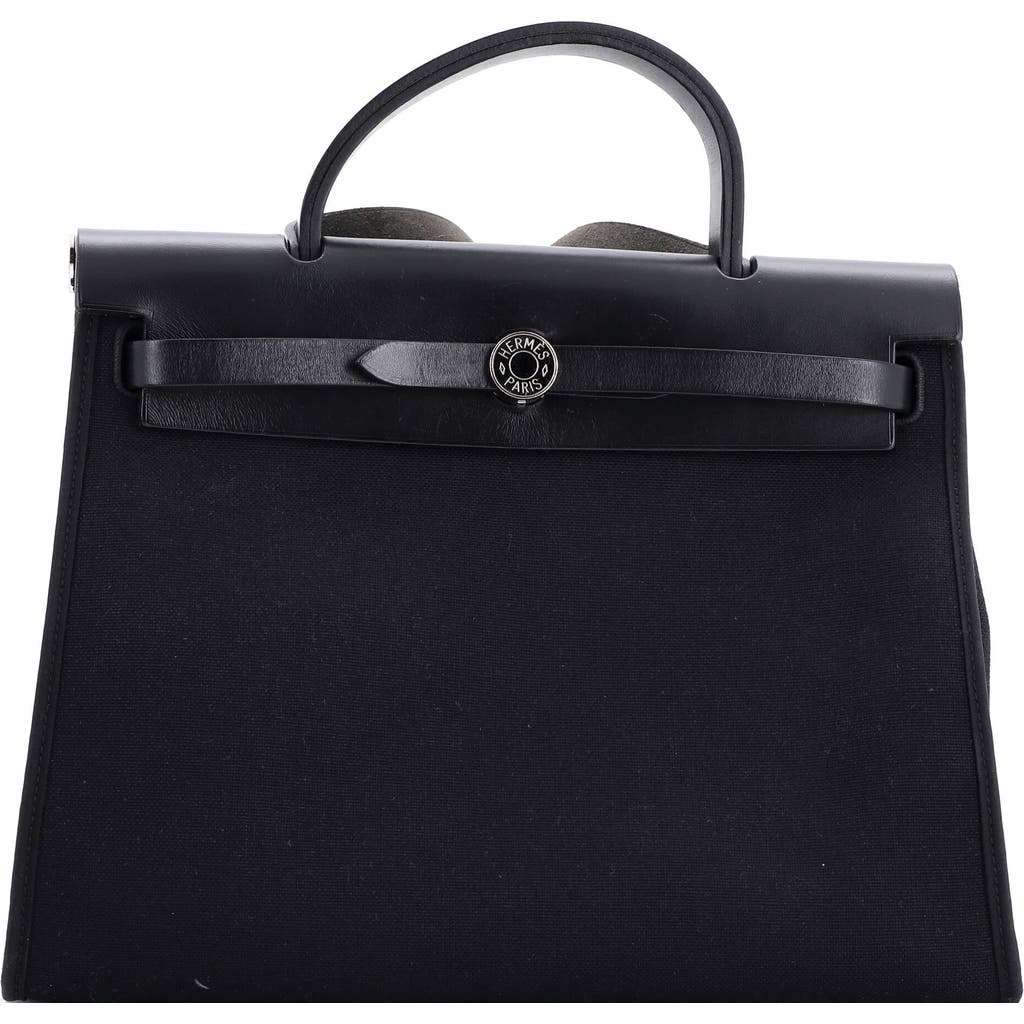 Pre-owned Hermes Hermes Herbag Zip Leather And Toile 31 In Black