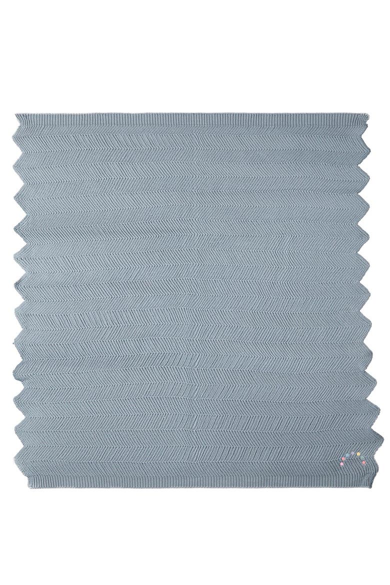 Herringbone Knit Cotton Blanket with Carry Pouch, Alternate, color, Blue