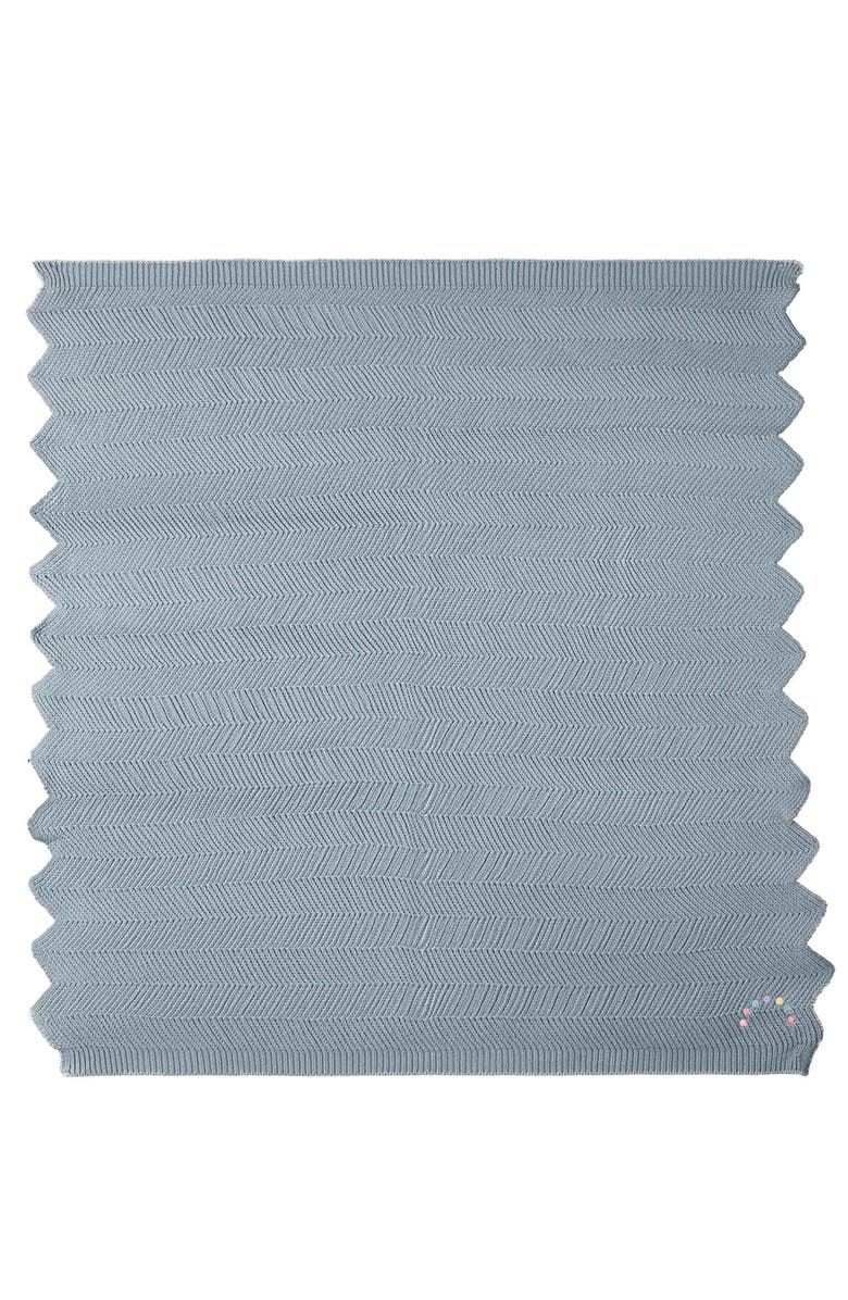MiniMoi Herringbone Knit Cotton Blanket with Carry Pouch, Alternate, color, Blue