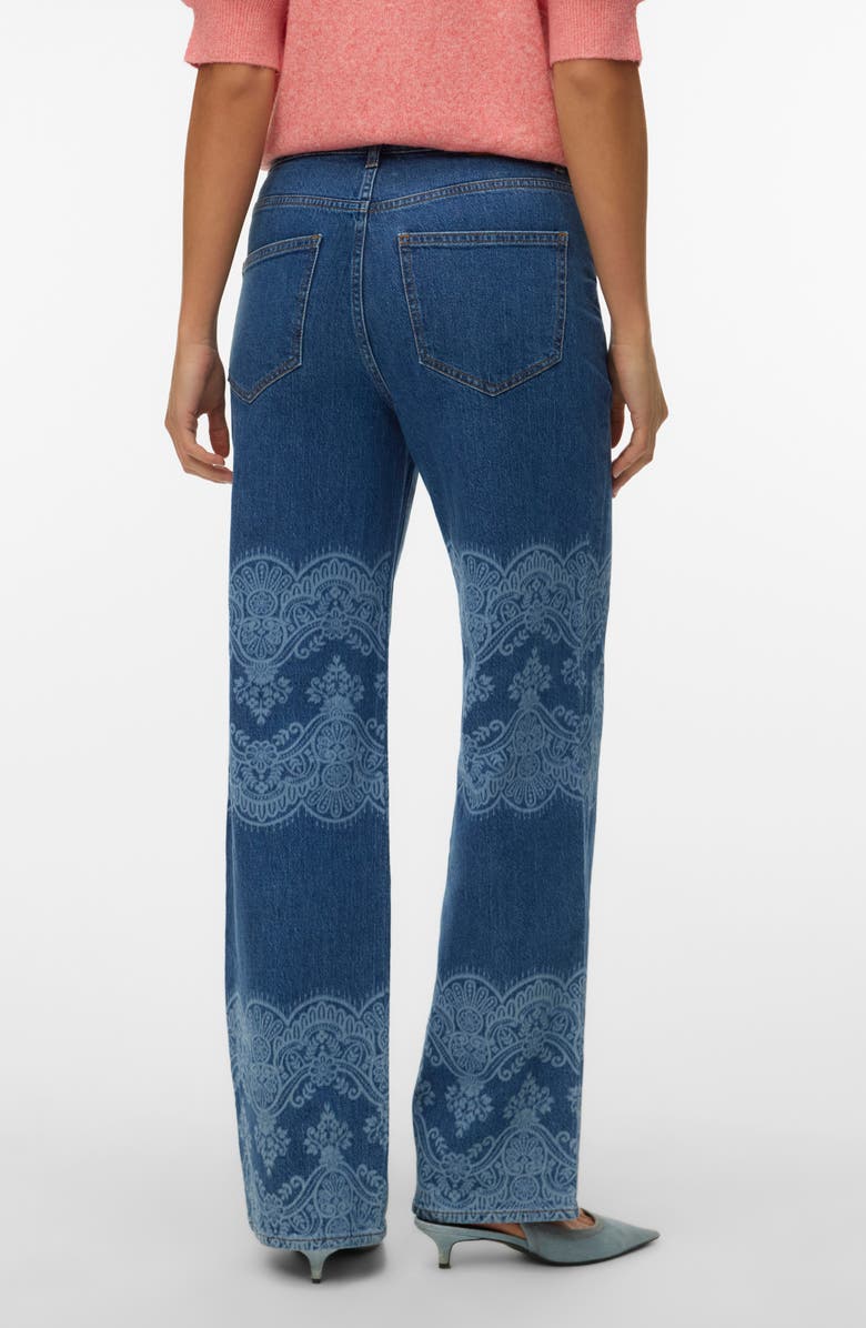 VERO MODA High Waist Laser Print Wide Leg Jeans, Alternate, color, Medium Blue Denim Laser Lace