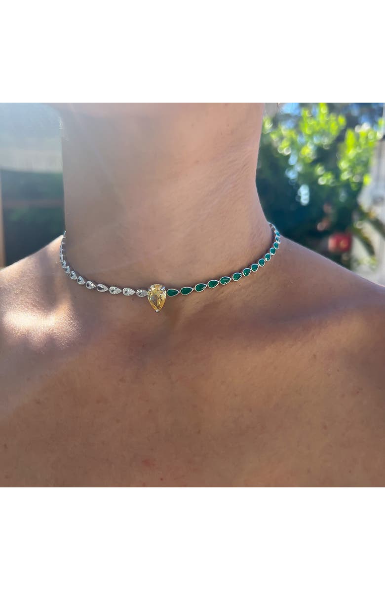 Gemma Azzurro pear two tone tennis choker, Alternate, color, Yellow/Green