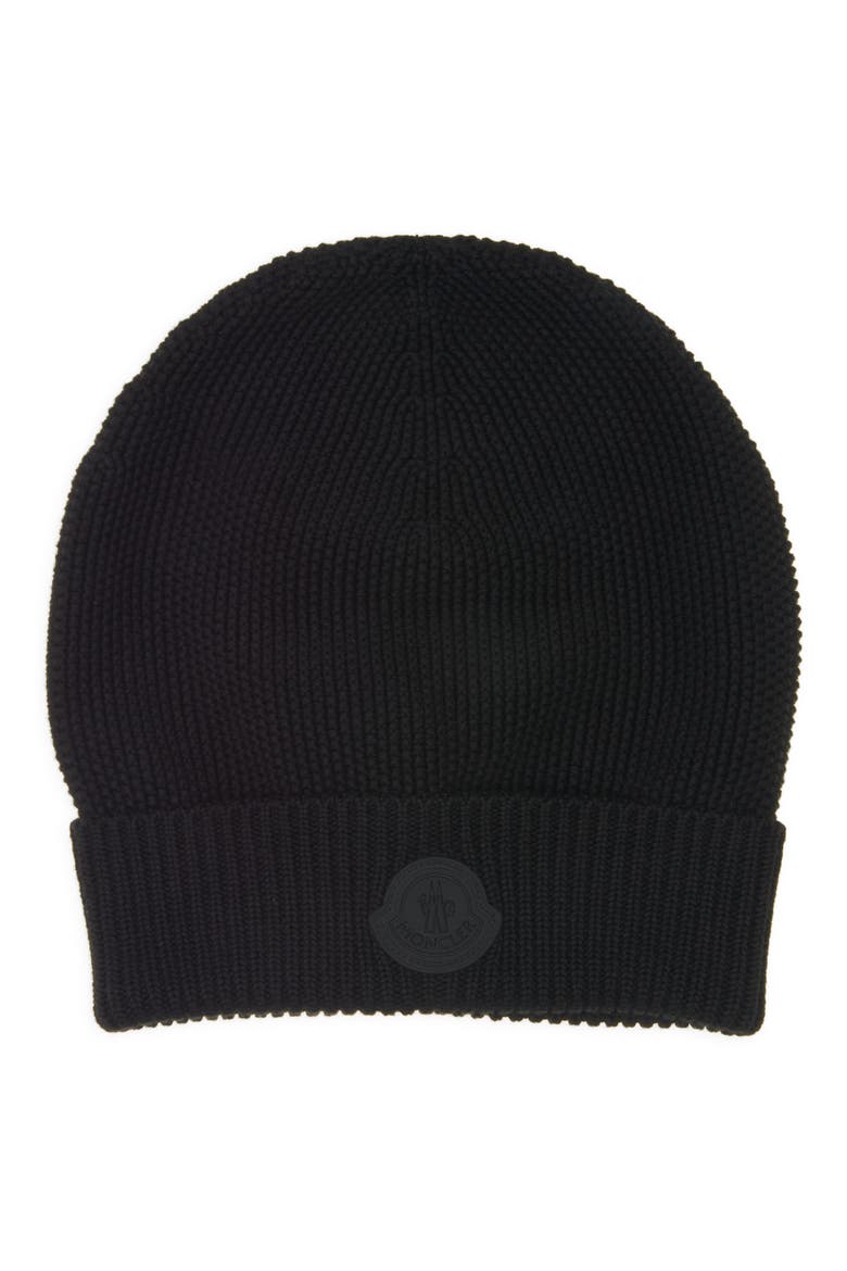 Logo Patch Cotton Rib Beanie, Main, color, BLACK