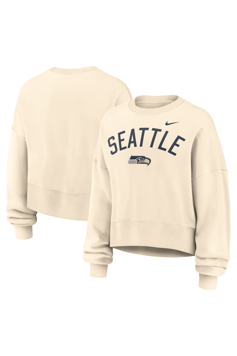 Women's Nike Natural Seattle Seahawks Oversized High Hip Legacy Arch Phoenix Fleece Sweatshirt, Main, color, Natural