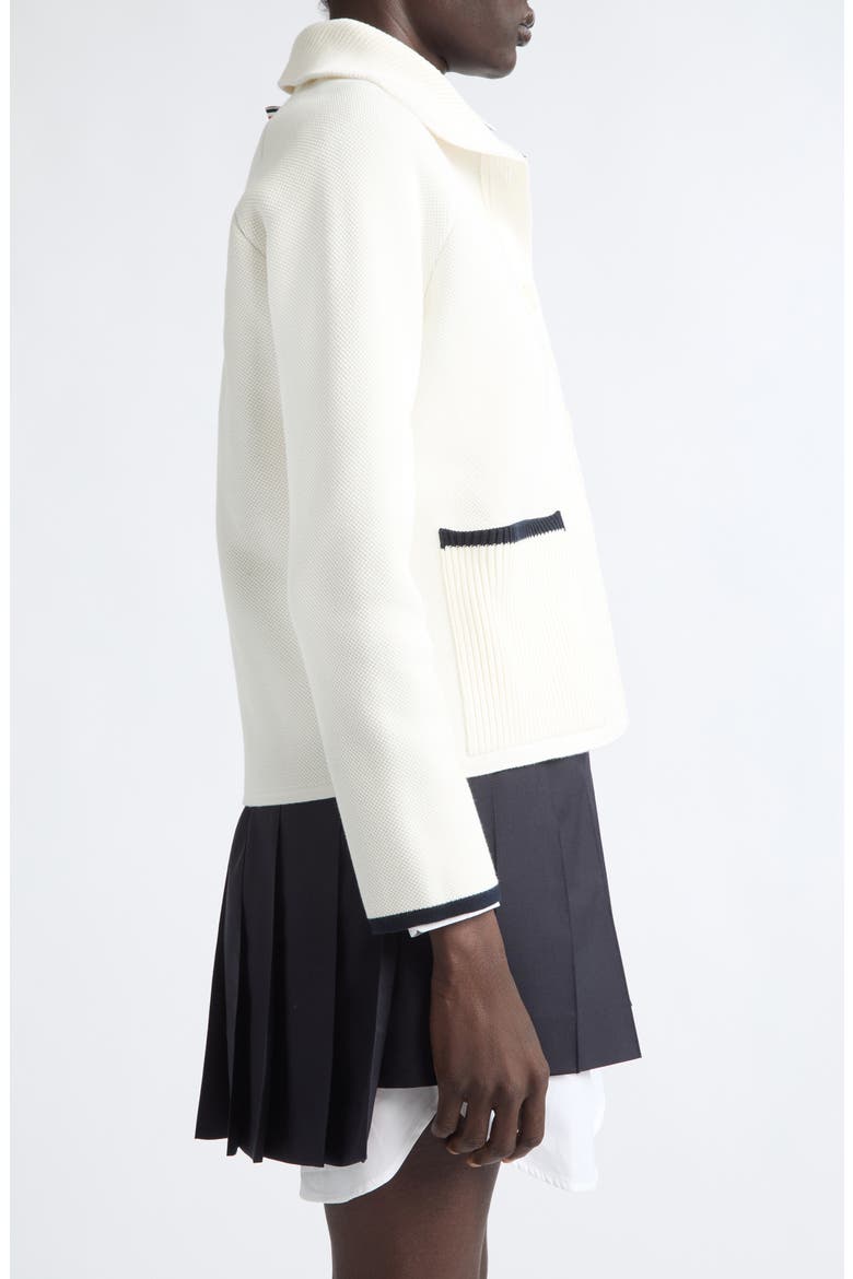 Double Face Pique Stitch Cardigan, Alternate, color, WHITE