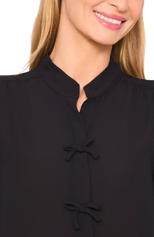 Cece Puff Sleeve Bow Placket Blouse In Black