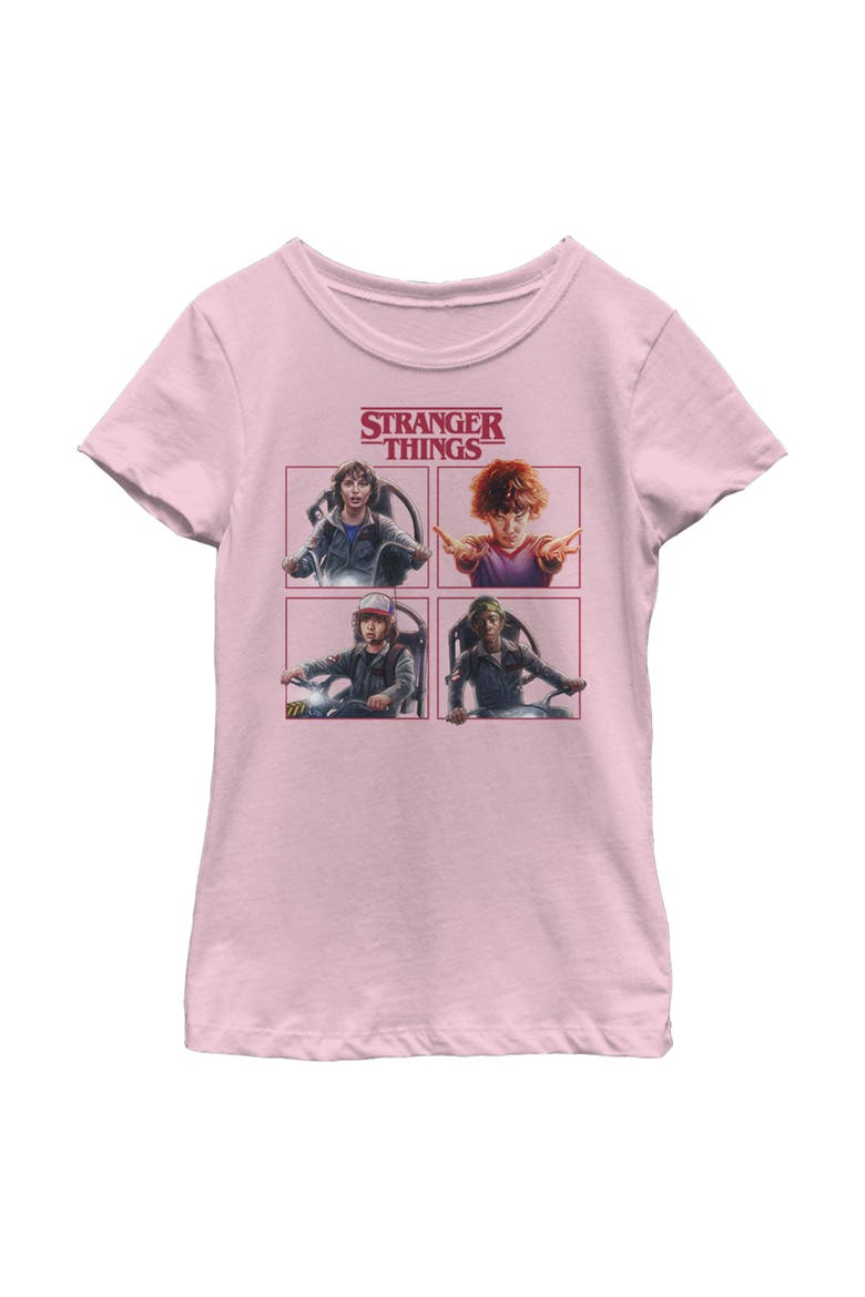 Netflix Girl's Stranger Things Character Squares Graphic T-Shirt, Main, color, Light Pink