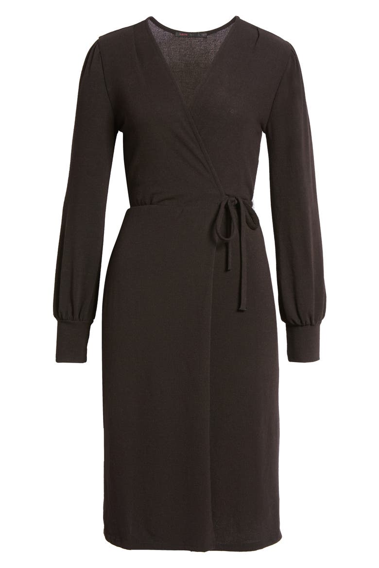 Wrap Long Sleeve Midi Sweater Dress, Alternate, color, BLACK
