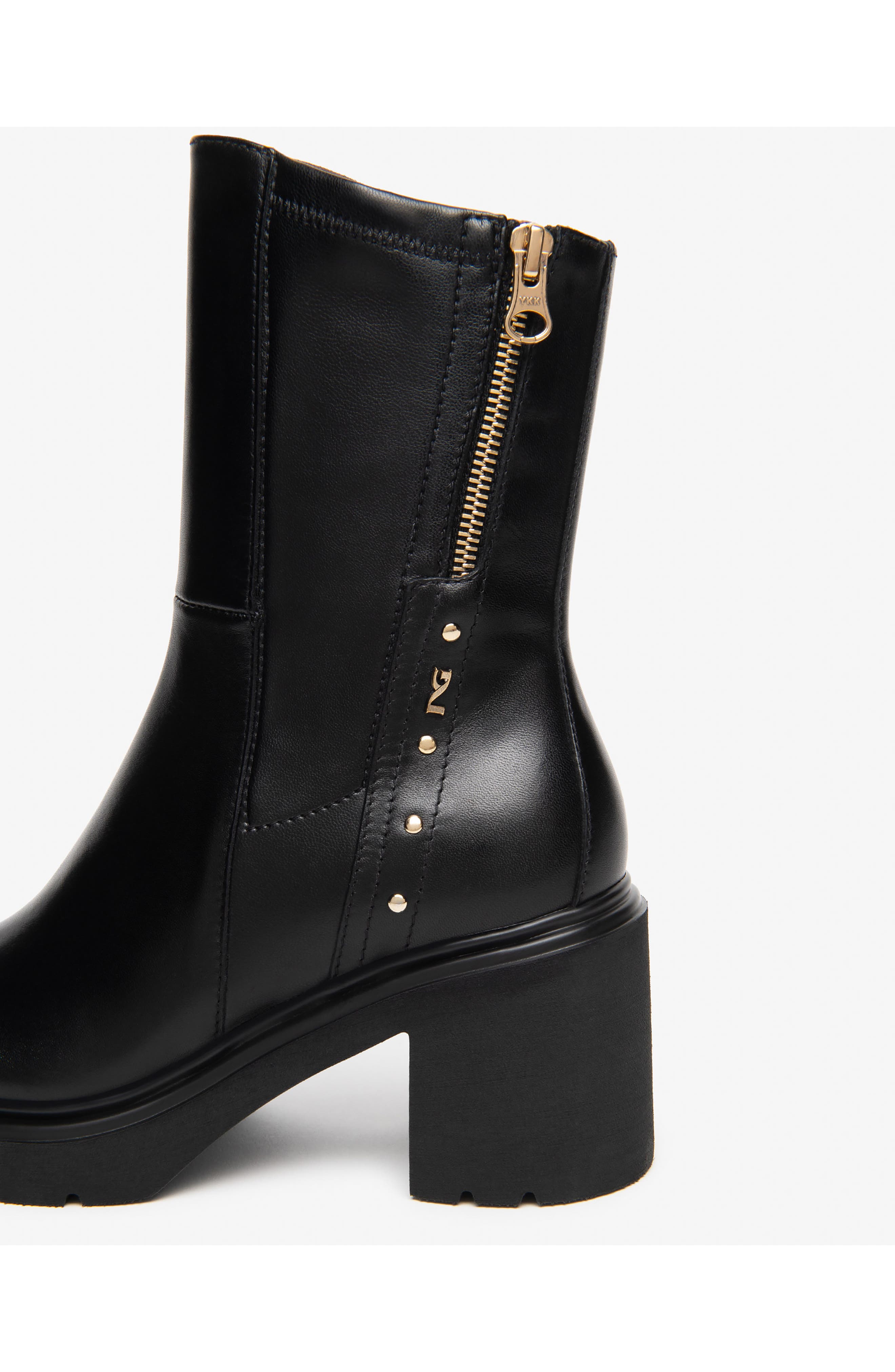 Stretch Leather Bootie, Alternate, color, BLACK