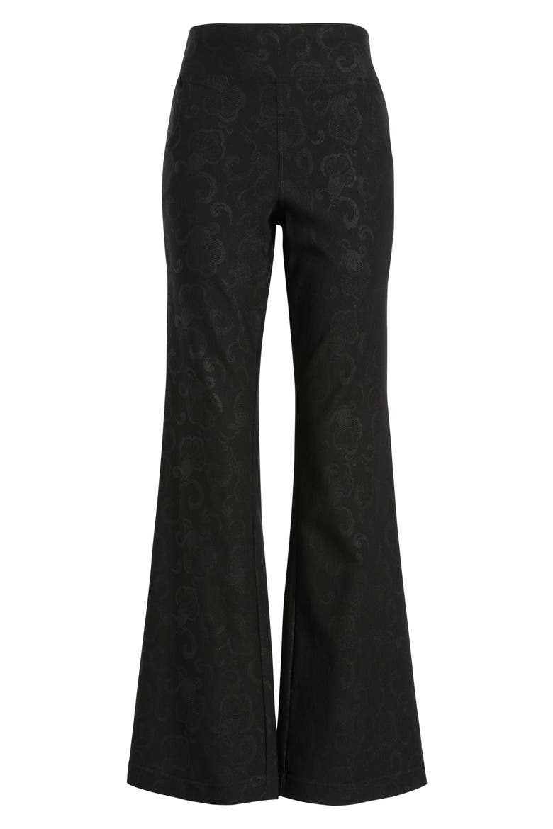 High Waist Etched Floral Flare Leg Pants, Alternate, color, BLACK