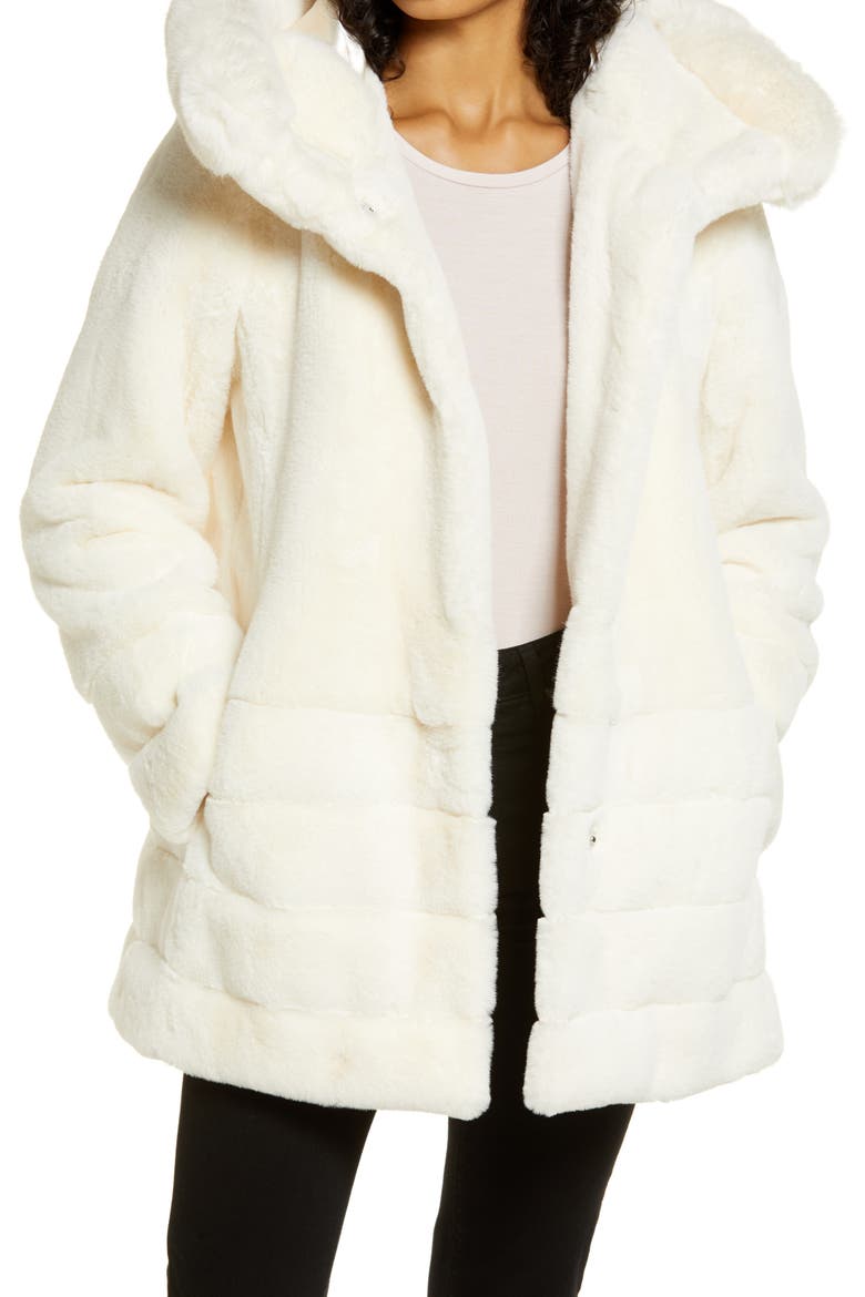 Hooded Faux Fur Coat, Main, color, CREAM1