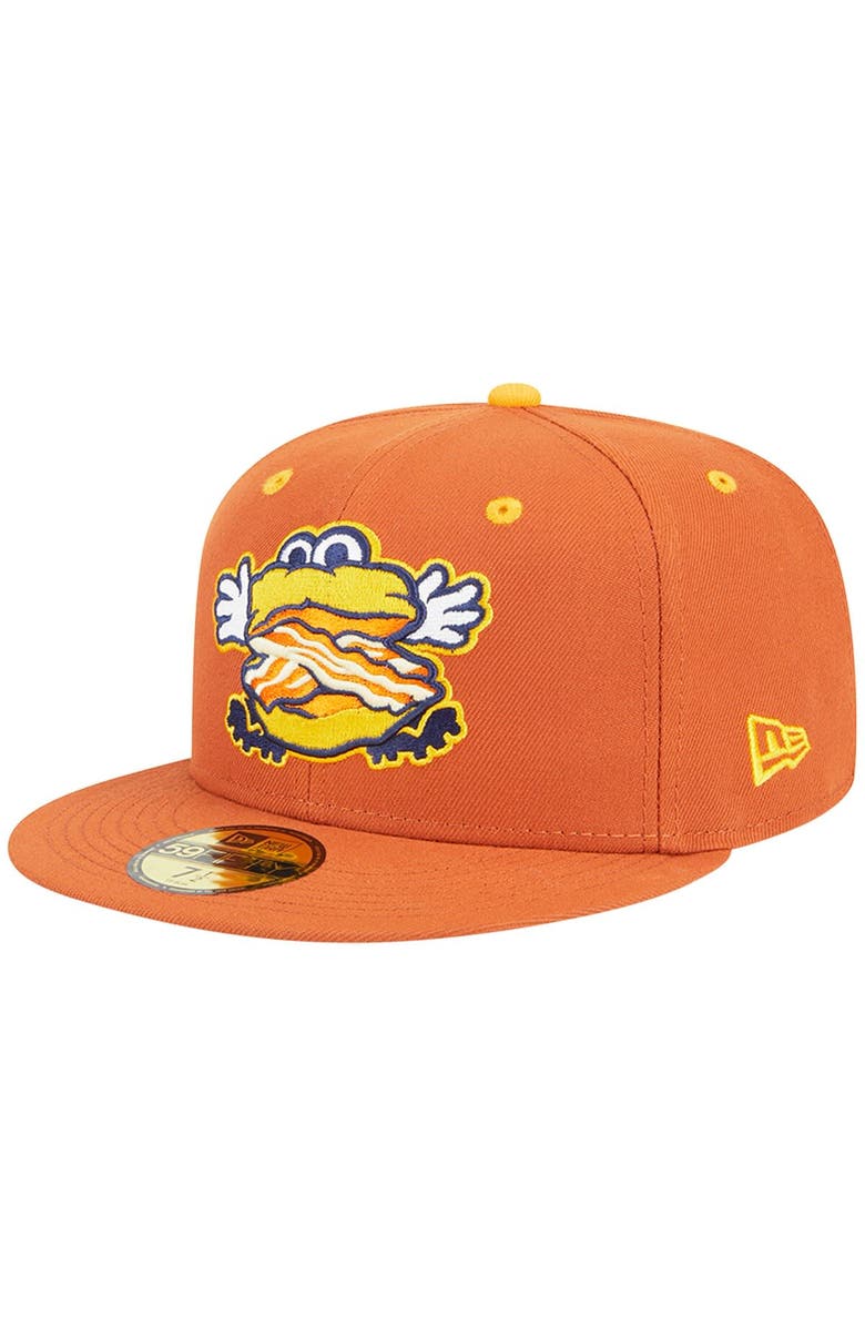 New Era Men's New Era Orange Montgomery Biscuits Theme Nights Montgomery Bacon Biscuits 59FIFTY Fitted Hat, Main, color,