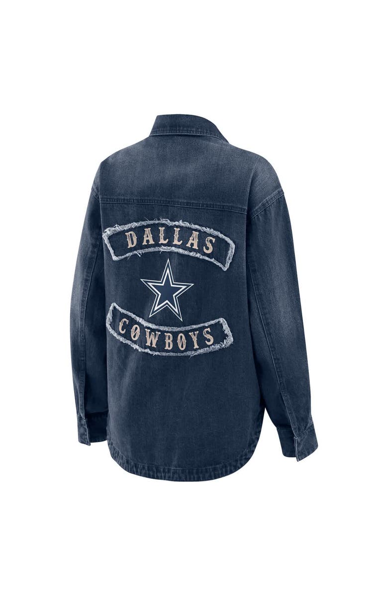 WEAR by Erin Andrews Women's WEAR by Erin Andrews Denim Dallas Cowboys Washed Oversized Denim Full-Snap Shacket, Alternate, color, Denim