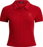 Lauren Ralph Lauren Short Sleeve Cable Knit Cotton Polo Sweater