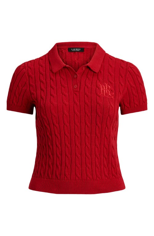 Ralph Lauren Lauren  Short Sleeve Cable Knit Cotton Polo Sweater In Red