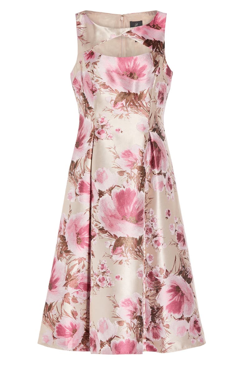 Metallic Floral Jacquard Fit & Flare Cocktail Dress, Alternate, color, SILVER/ BLUSH MULTI