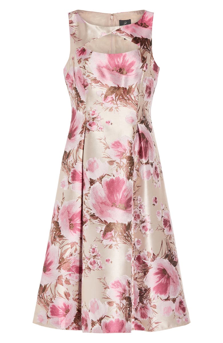 Adrianna Papell Metallic Floral Jacquard Fit & Flare Cocktail Dress, Alternate, color,