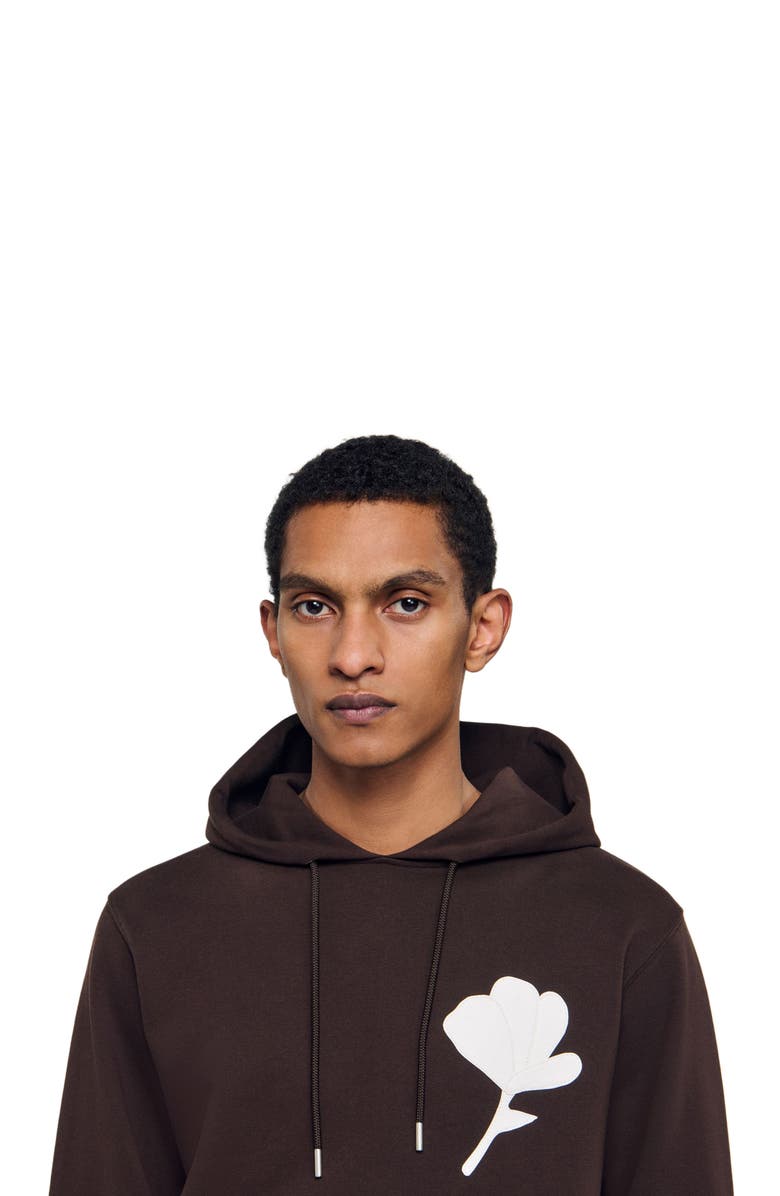 SANDRO Hooded flower patch sweatshirt, Alternate, color, Chocolate